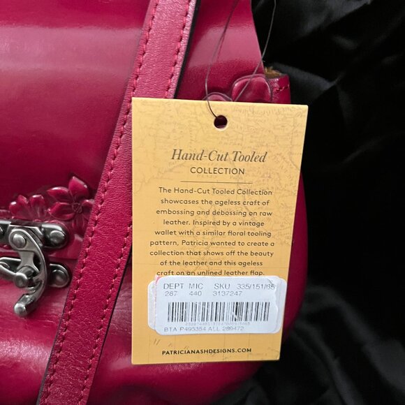 NWOT Patricia Nash Leather Red Rose Tooled Crossbody Saddle Bag - Picture 2 of 5
